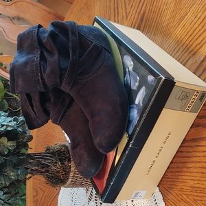 Lower East Side Slouchy Faux Suede Cuffed Flat Black Boots 7